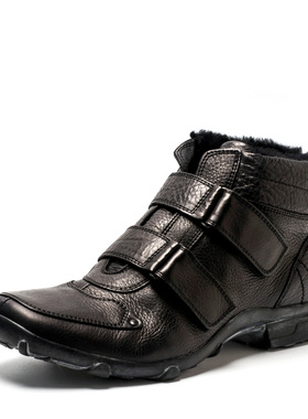 撤柜43码男士真皮短靴子羊毛棉靴保暖冬黑色牛皮魔术贴BA83SM7433