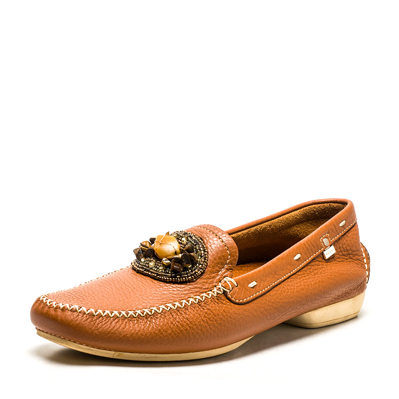 大码真皮乐福鞋子棕色牛皮单鞋女怀旧方头平跟套脚复古BABQSB0005