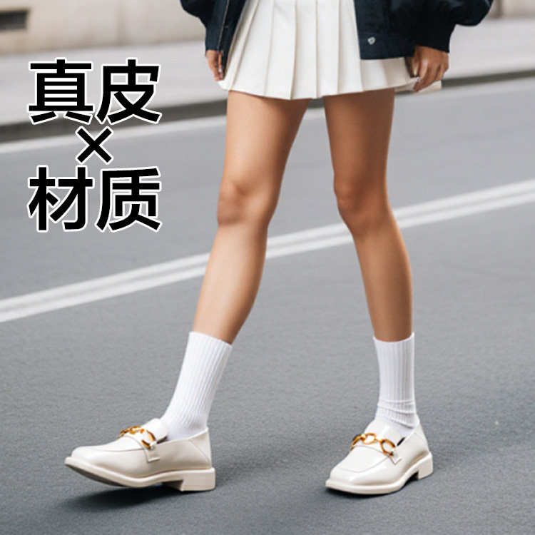 真皮乐福鞋子漆面牛皮单鞋女春