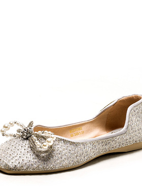 仙女气质闪闪女鞋子水钻珍珠蝴蝶结真皮内里单鞋方头软MD23111D02