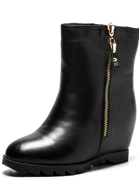 小码加毛加厚棉靴真皮短靴子女冬黑色牛皮内增高侧拉链FB34SUG212
