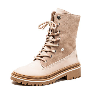 小码真皮工装短靴子女冬牛皮圆头厚底水台粗跟马丁靴帅MD94116013