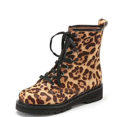 真皮短靴子女马毛动物纹理马丁靴