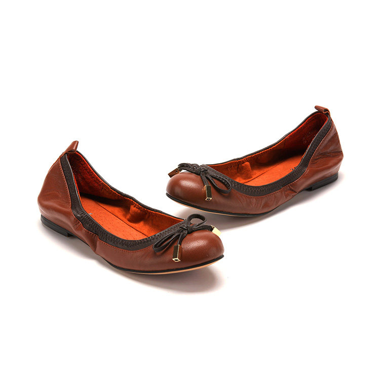 SHEEPSKIN SINGLE SHOES WOMENS SPRING AND AUTUMN LEATHER SHOES MOM ROUND TOE FLAT HEEL BOW BALLET ELASTIC KL33S10902