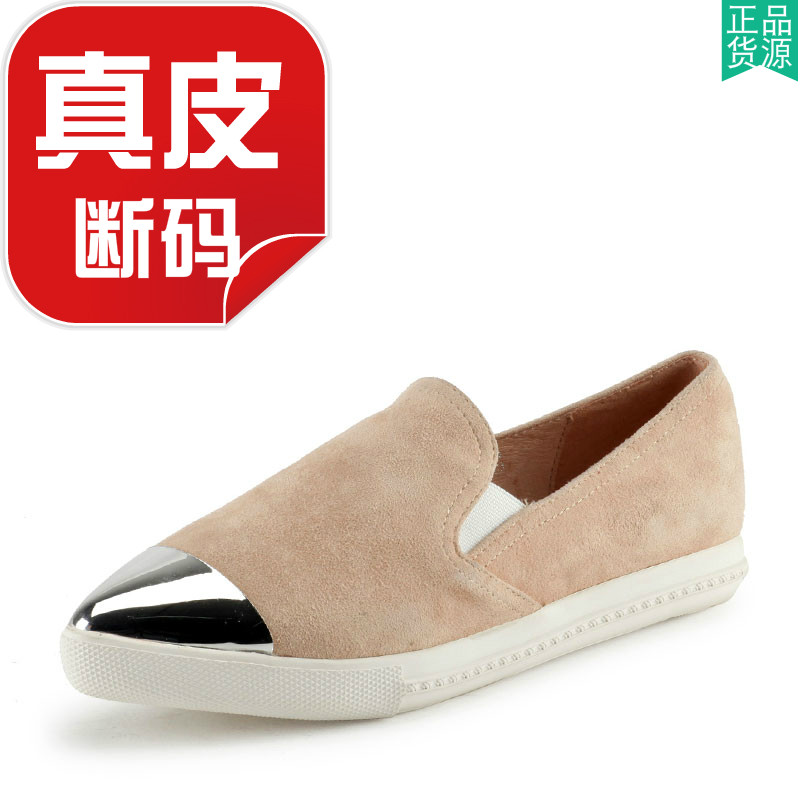 真皮乐福鞋子女春秋平底尖头拼接
