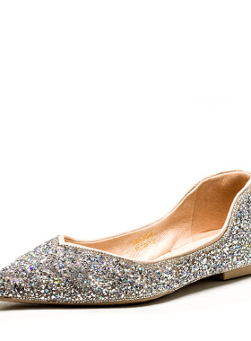 仙女闪闪鞋子尖头平跟浅口真皮内里单鞋水钻春秋一脚蹬MD31111D18