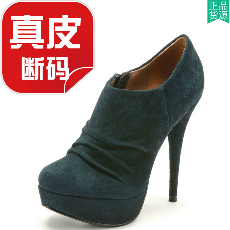 真皮深口防水台褶皱性感及踝靴