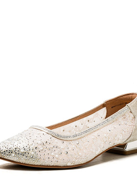 水钻闪闪仙女礼服鞋子银色网纱尖头单鞋平跟结婚新伴娘MD41111D17