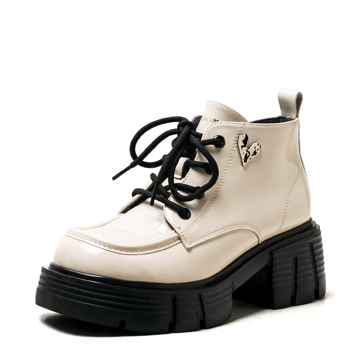 真皮短靴子女冬白色牛皮马丁靴厚底水台高粗跟拉链绑带MD44116D01