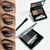 双色眉粉防水持久不脱妆 棕色舞台妆修容眼影画眉送眉刷 深咖黑色