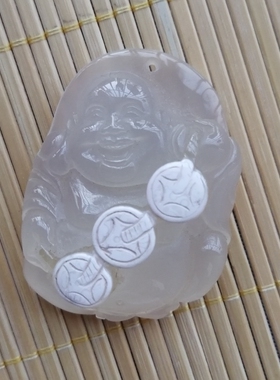 天然俏色玛瑙玉髓吊坠笑佛带证书包邮