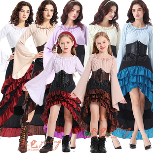 万圣节美女海盗扮演服装成人儿童加勒比海盗cos欧洲中世纪束腰裙