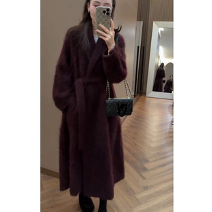 2025年冬季新款韩系简约休闲风温柔长款百搭暗红色毛呢大衣外套女