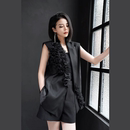 三件套装 2025春季 马甲短裤 新款 女 气质高级设计感立体花朵黑色西装