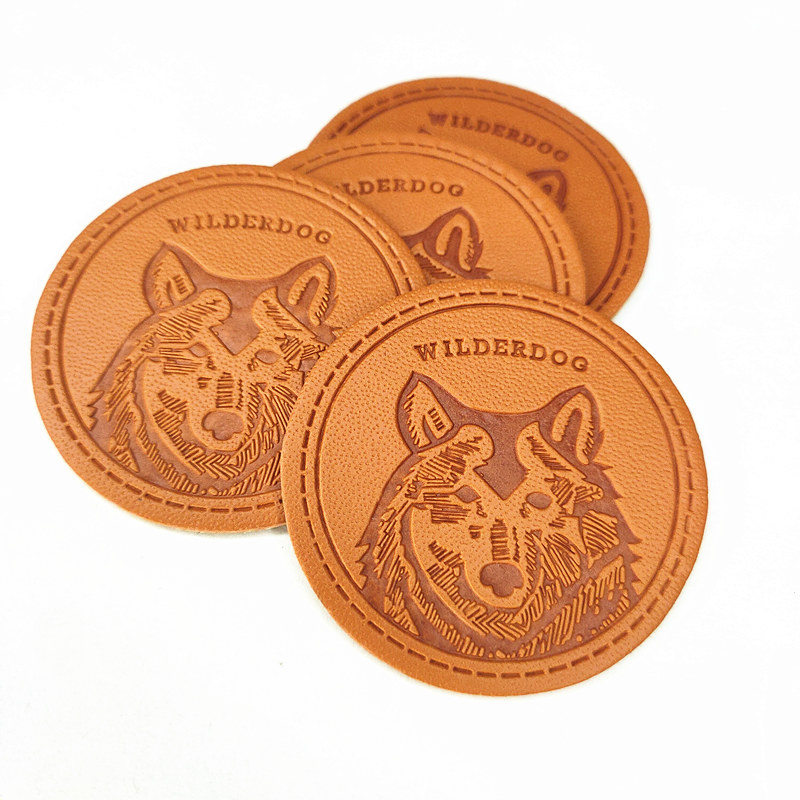 现货圆形狼头烙印皮牌定制