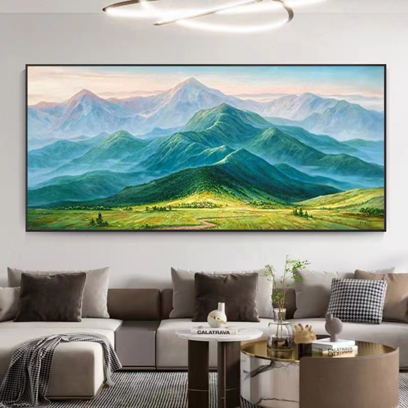 大芬村纯手绘油画巨人山背有靠山客厅挂画现代轻奢风景沙发装饰画