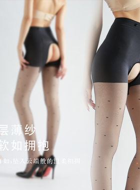 波点黑丝加绒开档光腿秋冬季黑透肤性感假透肉加厚双层打底裤