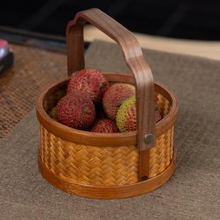 天然纯手工手提竹编水果篮果盘果盆零食盘收纳盘家用吧台中式复古
