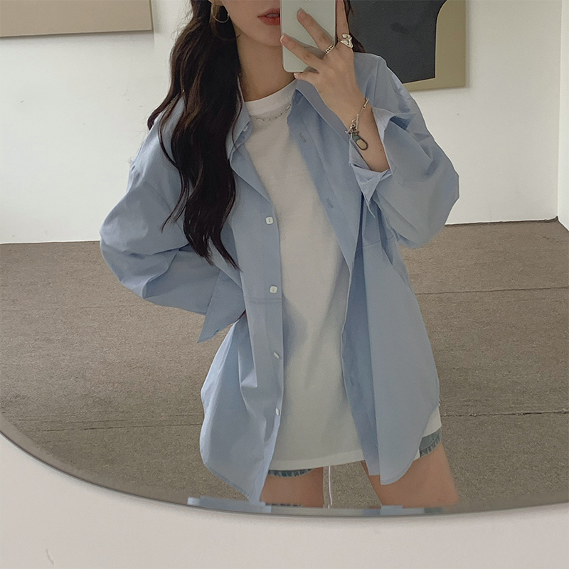 cozydays设计感小众蓝色衬衫女
