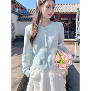 简约软糯亲肤百搭圆领上衣 cozydays 奶油蓝针织衫 女春季 2025新款