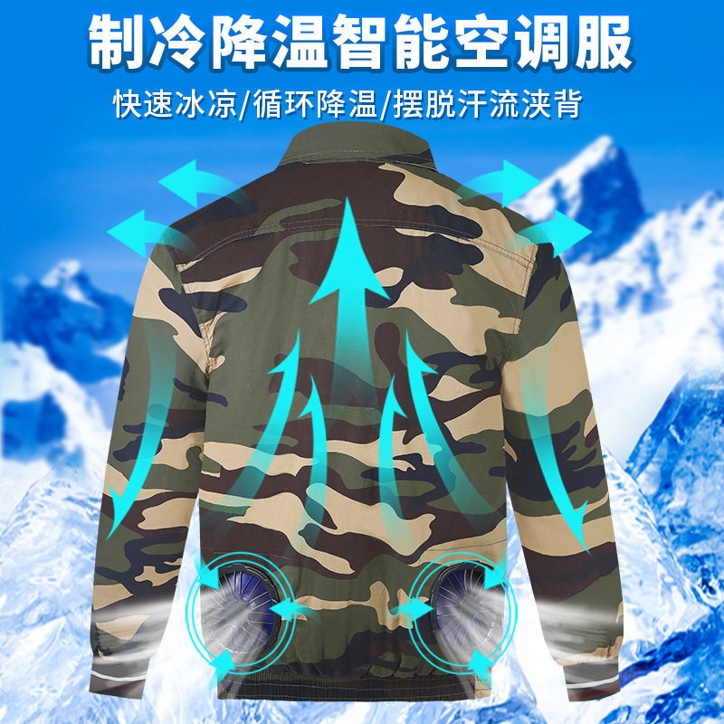 夏季降温空调服男款带风扇的衣服防暑迷彩服工地劳保服制冷工作服