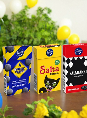 现货进口Fazer盐猫咸茴香甘草大料糖整盅搞怪办公上课提神便携装