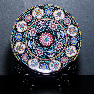 景德镇粉彩瓷盘乌装饰盘新中式复古客厅玄关挂盘非遗乔迁礼物收藏