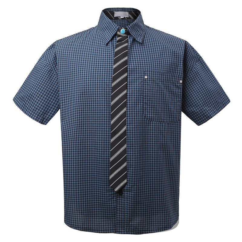 2025新款领带拼接老钱风衬衫男女美式设计感宽松休闲格子短袖