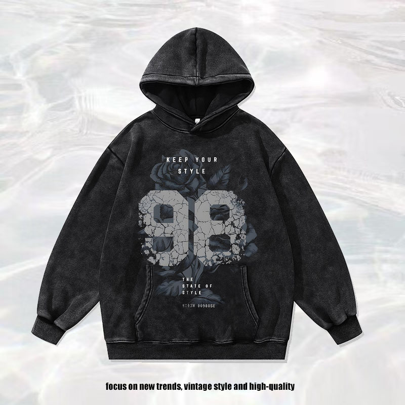 TKPA欧美高街连帽衫数字印花水洗做旧复古国潮牌连帽卫衣男女