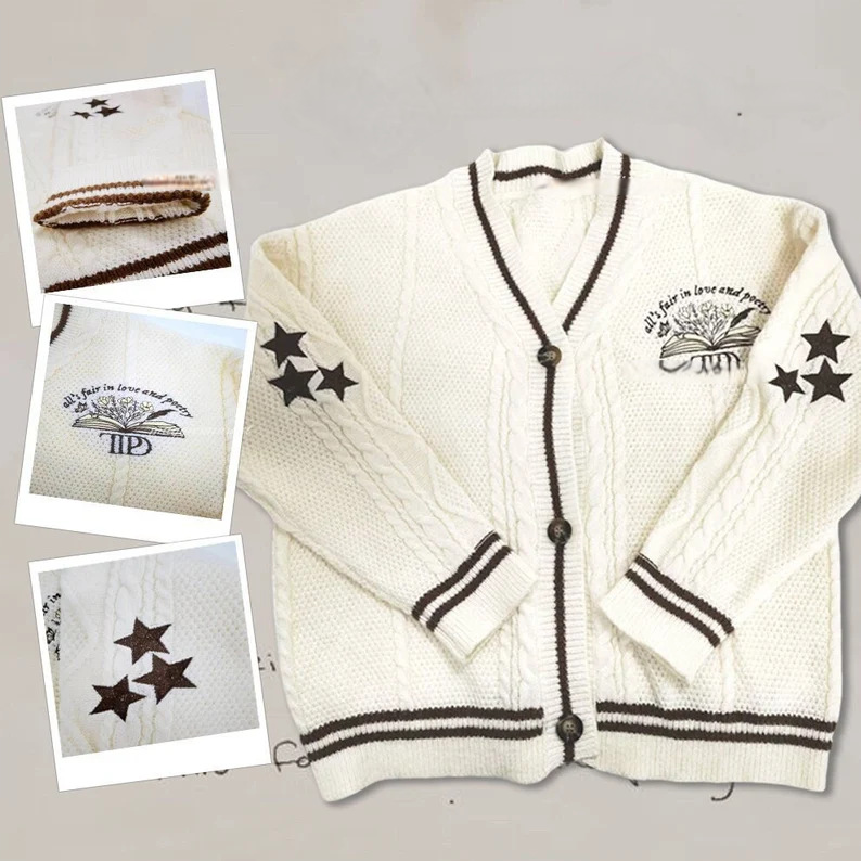 TTPD霉霉同款周边针织宽松慵懒感星星开衫毛衣不起球薄款外搭披肩