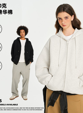 ANS美式重磅街头开衫卫衣外套春秋款宽松情侣拉链上衣休闲夹克潮