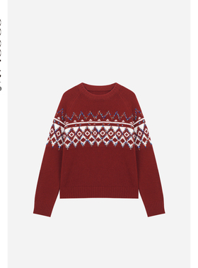 COCOLAN【圣诞-圆领】100绵羊毛费尔岛圣诞针织圆领女CL8MY2519