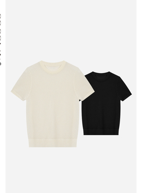 COCOLAN绵羊毛针织镂空短袖T恤女上衣CL6TX0612