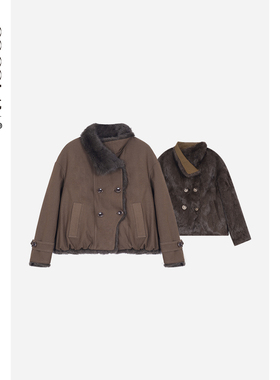 COCOLAN【爱德堡】复古兔毛皮双面穿外套女2025冬季保暖短款夹克