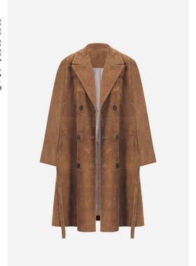 COCOLAN【漫棕纪】100绵羊皮长款真皮皮衣琥珀琉光外套风衣CL6PY2