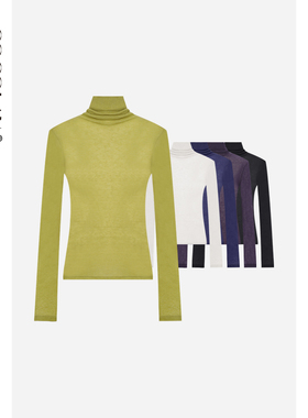 COCOLAN【芥黄】莱赛尔天丝亲肤打底衫女2025年新款堆堆领修身T恤