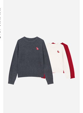 COCOLAN【小马驹】100绵羊毛小马标针织套头毛衣女CL8MY6382