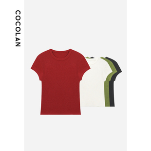COCOLAN【草巷】绵羊毛针织修身短袖T恤纯色圆领女CL1TX6072