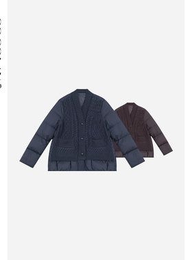 COCOLAN【朱古力】老钱90白鹅绒绵羊毛加厚保暖针织拼接鹅绒服女