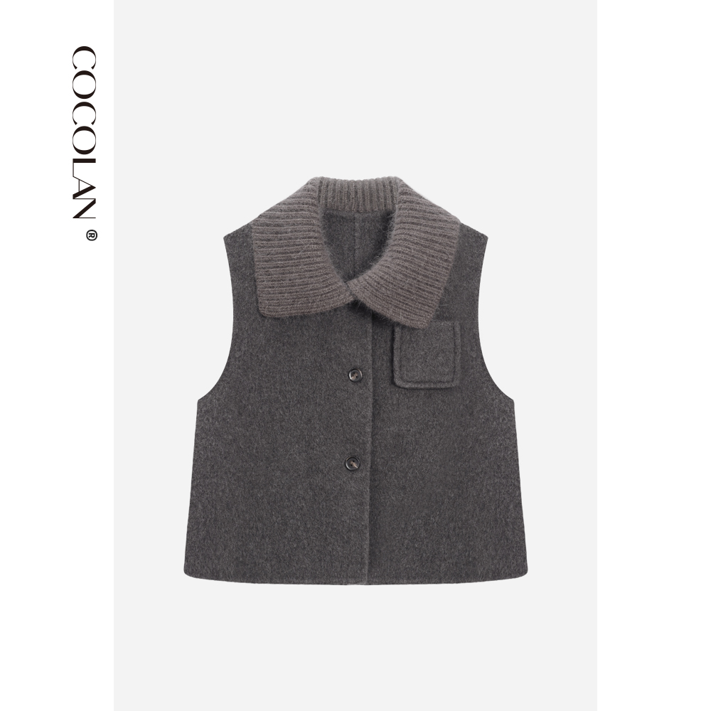 COCOLAN 【赫丽斯】2025秋冬季羊绒绵羊毛大衣马甲翻领女无袖外套