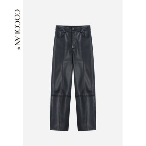 COCOLAN 【范西】2025冬季新款加绒保暖休闲裤黑色显瘦九分皮裤女