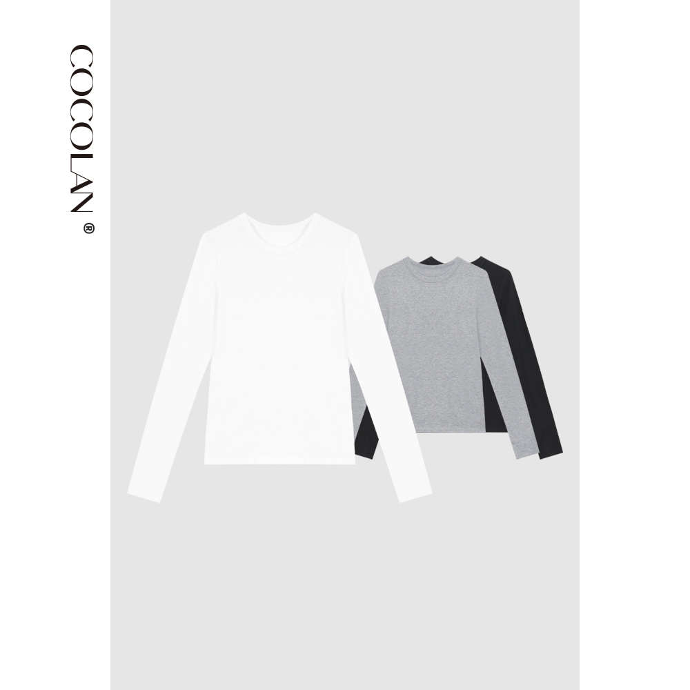 COCOLAN【扭花T】莫代尔纯色长袖T恤打底衫女CL8TX3121