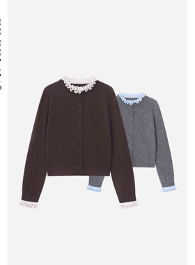 COCOLAN【玛奇朵】100绵羊毛针织长袖外套2025秋新款木耳边开衫女