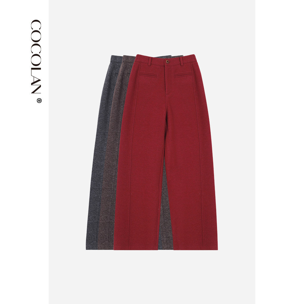 COCOLAN【建模裤】绵羊毛休闲直筒阔腿裤女CL8K9112