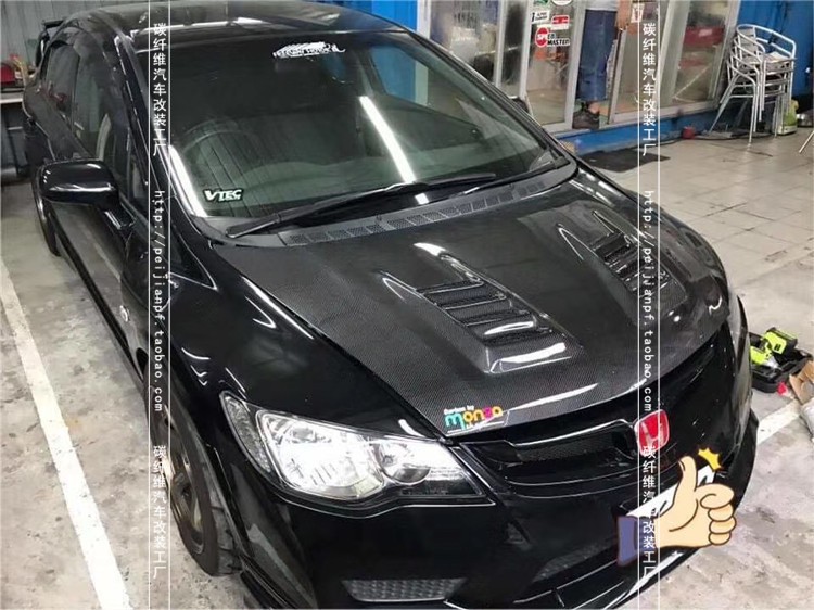 适用于本田思域FD2碳纤维机盖CIVIC改装JS款开孔引擎盖头盖大包围