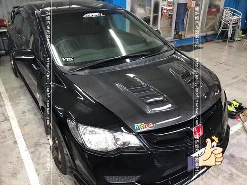 适用于本田思域FD2碳纤维机盖CIVIC改装JS款开孔引擎盖头盖大包围