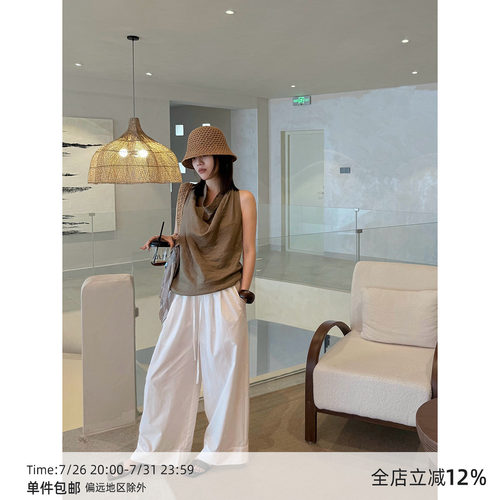 【5/16 20:00】MUCCHIC/法式荡领纽结露背亚麻背心