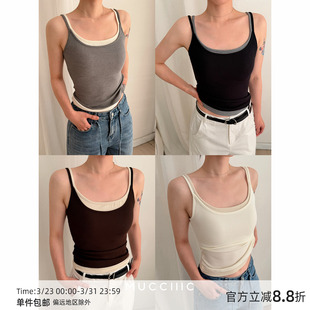 MUCCHIC 免bra假两件撞色坑条吊带背心 刚需好穿