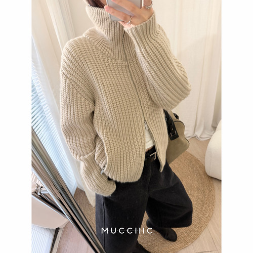 【12/09 20:00】MUCCHIC/Lemair_e老钱粗针高领拉链羊毛开衫毛衣