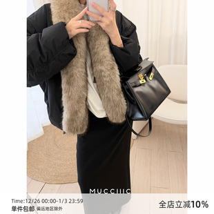 MUCCHIC 可拆卸大毛领围脖90白鸭绒派克羽绒服